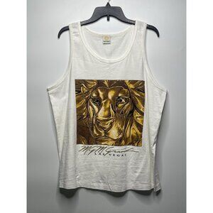 Vintage 1993 MGM Grand Las Vegas Tank USA Made White Gold Lion Sz L Casino